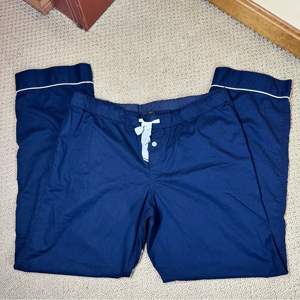 J.Crew Navy Blue Cotton Pajama Pants with White Trim Sz L